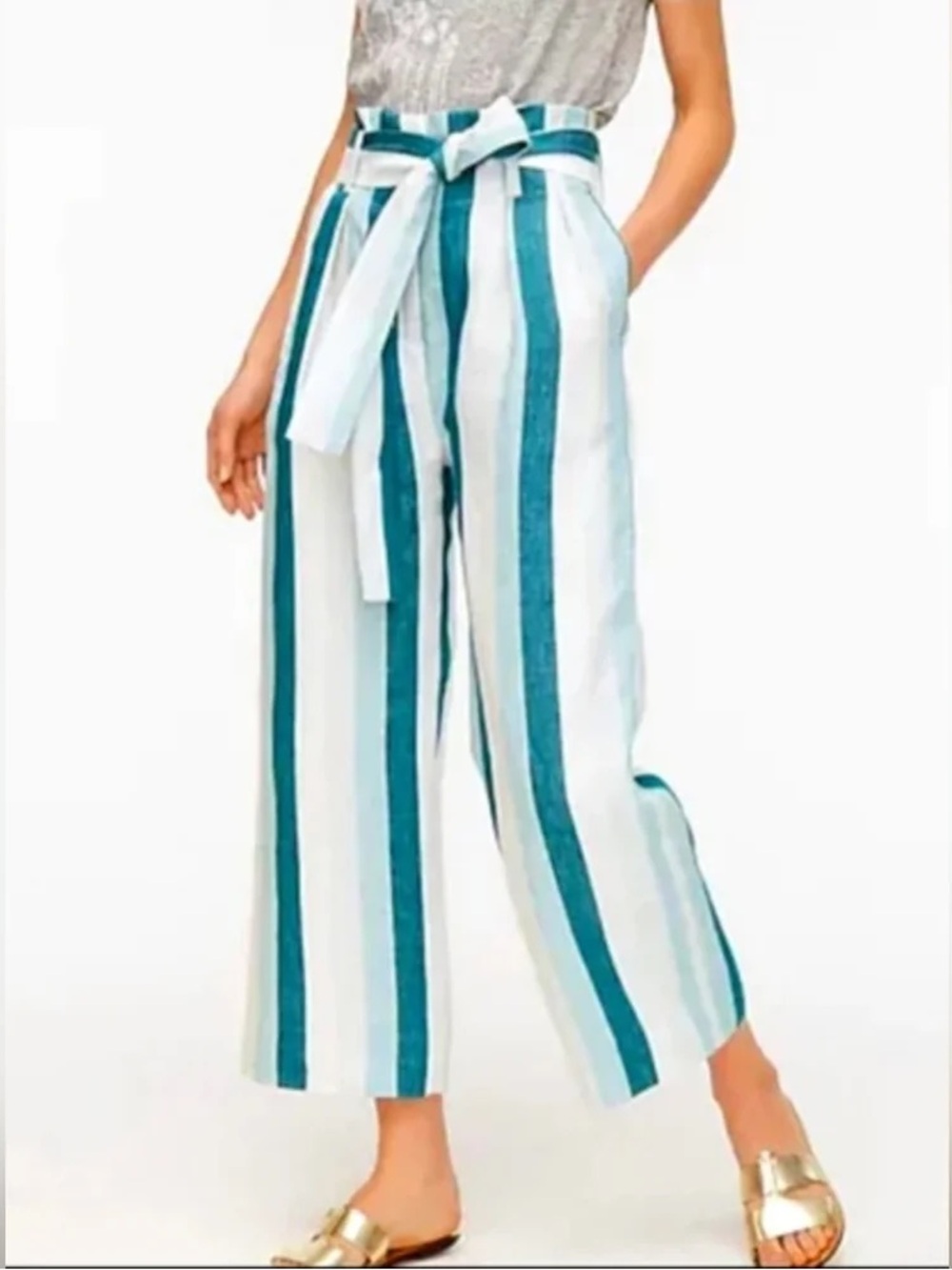 J. Crew Linen High Rise Cabana Wide Stripe Pants 2